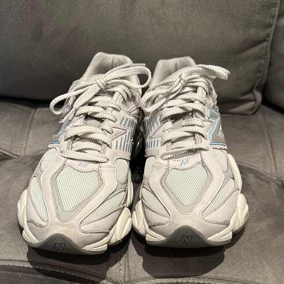 New Balance 9060 Gray and Light Blue Athletic Shoes - Picture 2 of 6